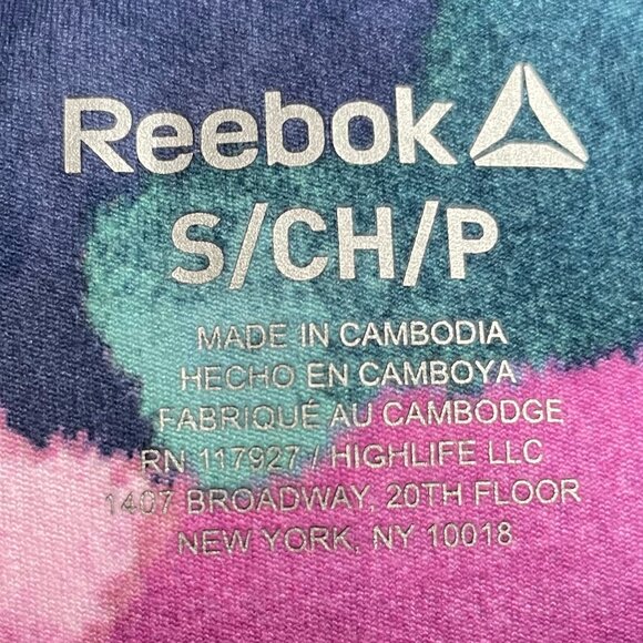 Reebok Fitted Hi Rise Poly Spandex Short Abstract Floral Print Purple Navy Sz S - Picture 7 of 11